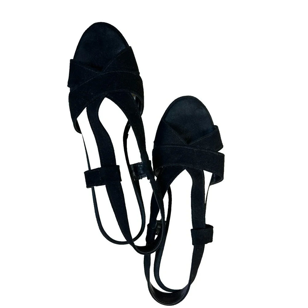 Unlace Strappy Sling Back‎ Sandal Black Suede 1